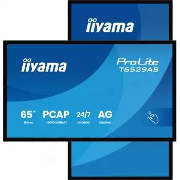 „iiyama T6529AS-B1AG“ reklaminis ekranas kiosko dizainas 163,8 cm (64,5 colio) LED Wi-Fi 420 cd/m² 4K Ultra HD juodas jutiklinis ekranas su integruotu procesoriumi Android 24/7