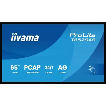 „iiyama T6529AS-B1AG“ reklaminis ekranas kiosko dizainas 163,8 cm (64,5 colio) LED Wi-Fi 420 cd/m² 4K Ultra HD juodas jutiklinis ekranas su integruotu procesoriumi Android 24/7