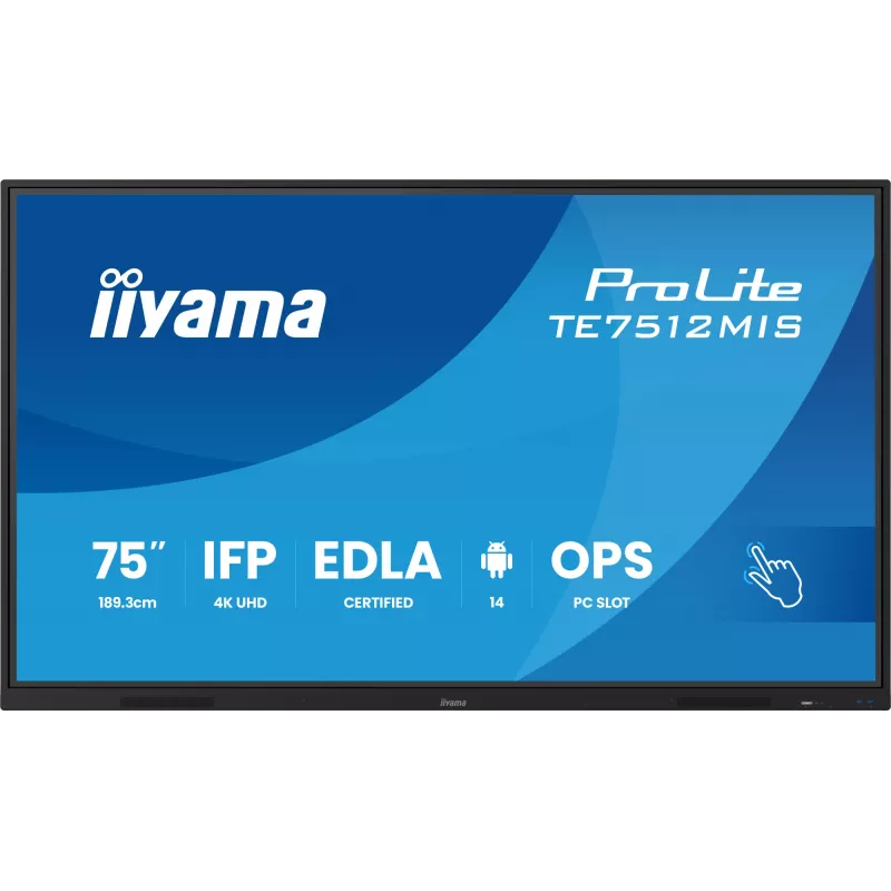 iiyama TE7512MIS-B4AG Signage Display Kiosk dizainas 190,5 cm (75 col.) LCD Wi-Fi 400 cd/m² 4K Ultra HD Juoda Liečiamas ekranas Įmontuotas procesorius Android 24/7