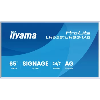 iiyama LH6581UHSG-1AG reklaminis ekranas Skaitmeninės iškabos plokščia panelė 163,8 cm (64,5 colio) Wi-Fi 500 cd/m² 4K Ultra HD Balta Integruotas procesorius Android 24/7
