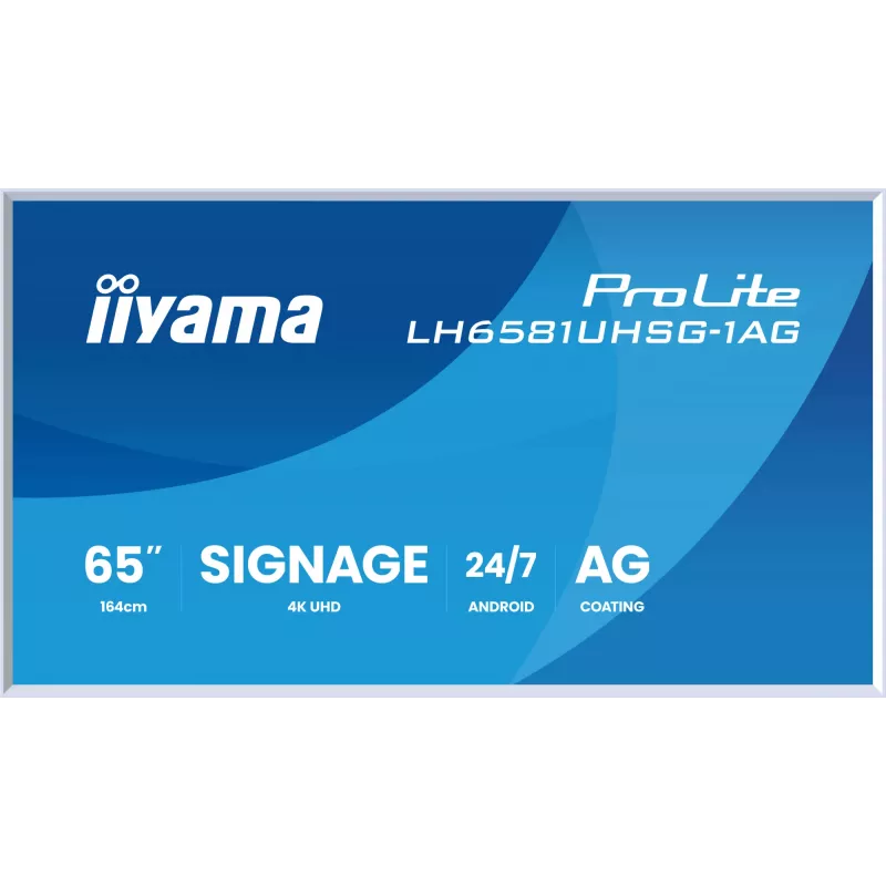 iiyama LH6581UHSG-1AG reklaminis ekranas Skaitmeninės iškabos plokščia panelė 163,8 cm (64,5 colio) Wi-Fi 500 cd/m² 4K Ultra HD Balta Integruotas procesorius Android 24/7