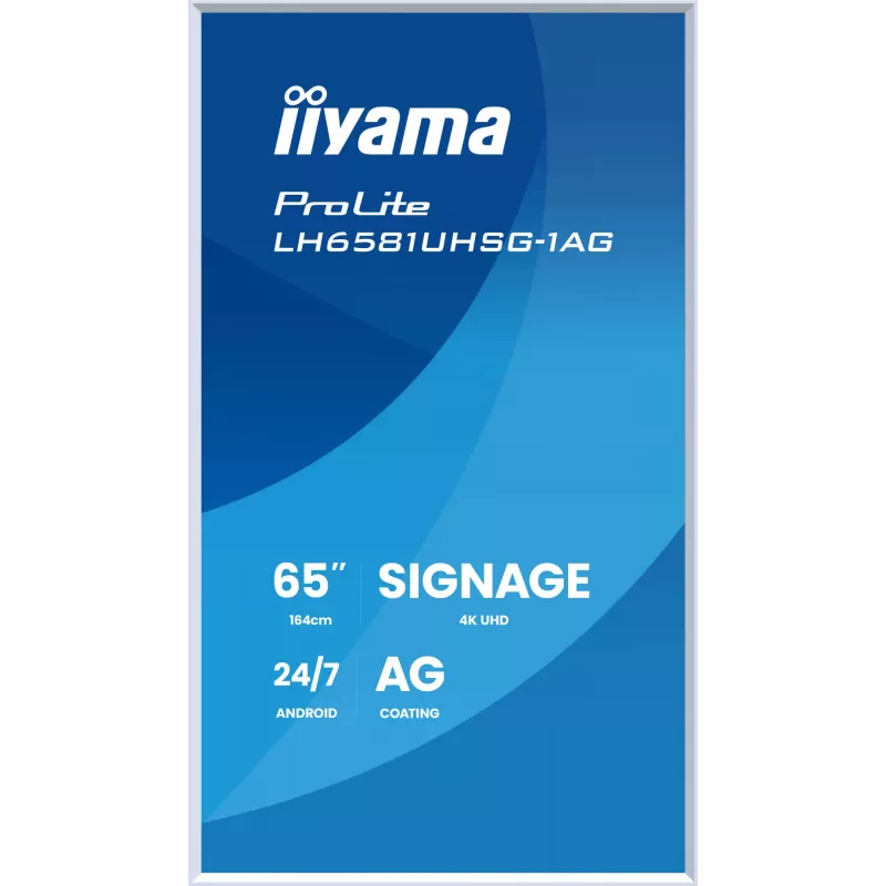 iiyama LH6581UHSG-1AG reklaminis ekranas Skaitmeninės iškabos plokščia panelė 163,8 cm (64,5 colio) Wi-Fi 500 cd/m² 4K Ultra HD Balta Integruotas procesorius Android 24/7