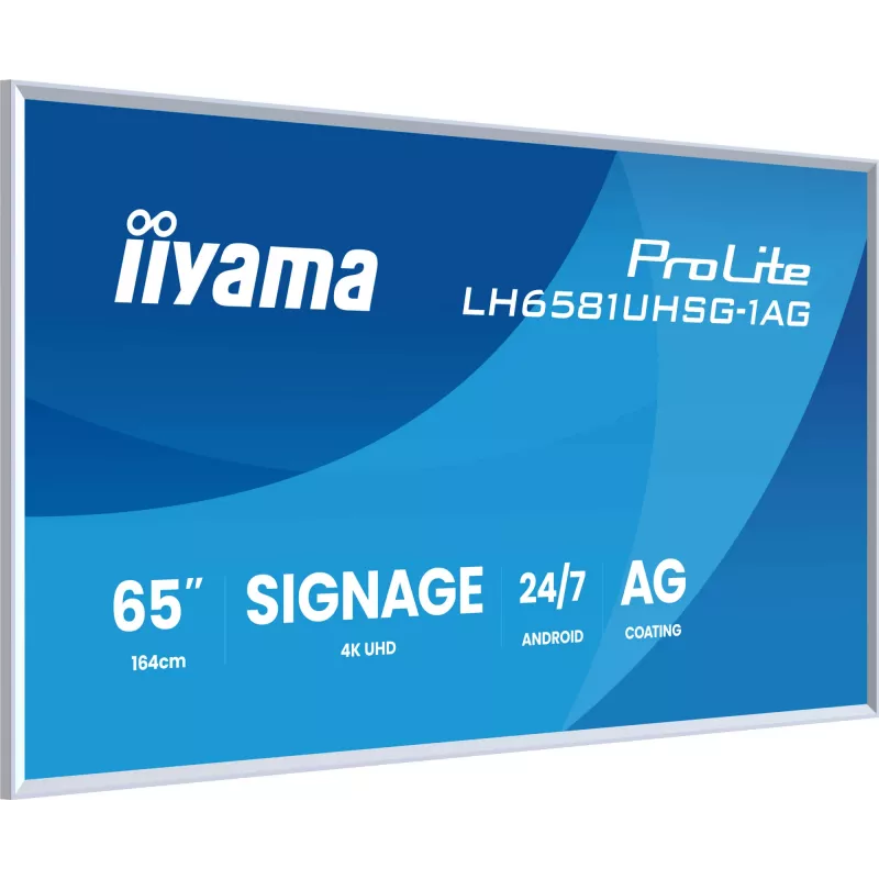 iiyama LH6581UHSG-1AG reklaminis ekranas Skaitmeninės iškabos plokščia panelė 163,8 cm (64,5 colio) Wi-Fi 500 cd/m² 4K Ultra HD Balta Integruotas procesorius Android 24/7