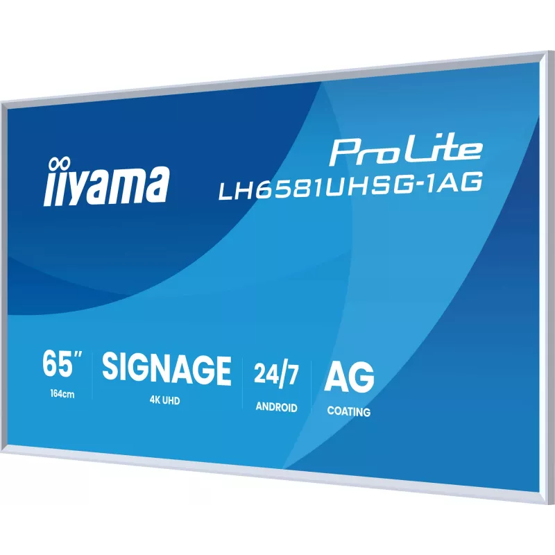 iiyama LH6581UHSG-1AG reklaminis ekranas Skaitmeninės iškabos plokščia panelė 163,8 cm (64,5 colio) Wi-Fi 500 cd/m² 4K Ultra HD Balta Integruotas procesorius Android 24/7