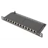 DIGITUS CAT6A pataisų skydas, ekranuotas, 12 prievadų 1/2U, 10 colių montavimas ant stovo, juoda RAL 9005