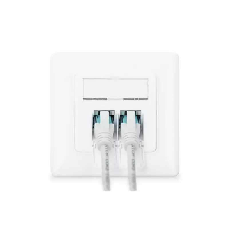 DIGITUS CAT6A EA klasė tinklo kištukinis lizdas, ekranuotas 2x RJ45, LSA, balta, įleidžiamas montavimas, 8 krypčių