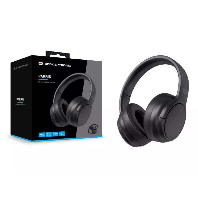 Conceptronic Bluetooth stereofoninės ausinės, laidinės ir belaidės, 20 - 20000 Hz, skambučiams / muzikai, 198,5 g, ausinės, juodos