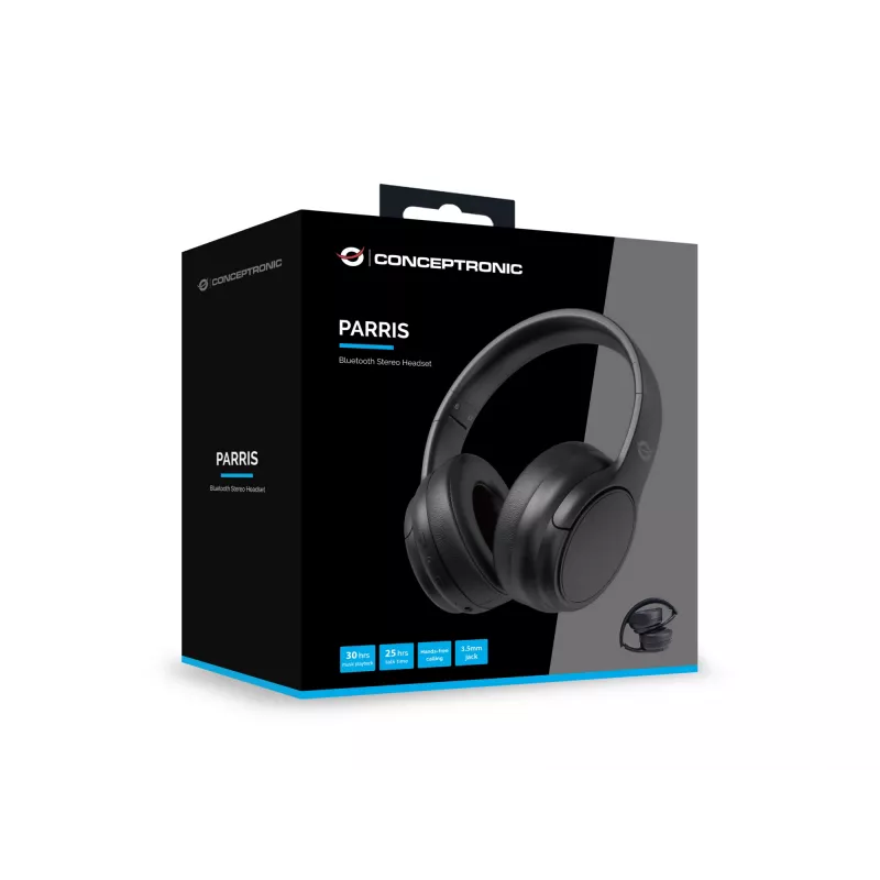 Conceptronic Bluetooth stereofoninės ausinės, laidinės ir belaidės, 20 - 20000 Hz, skambučiams / muzikai, 198,5 g, ausinės, juodos