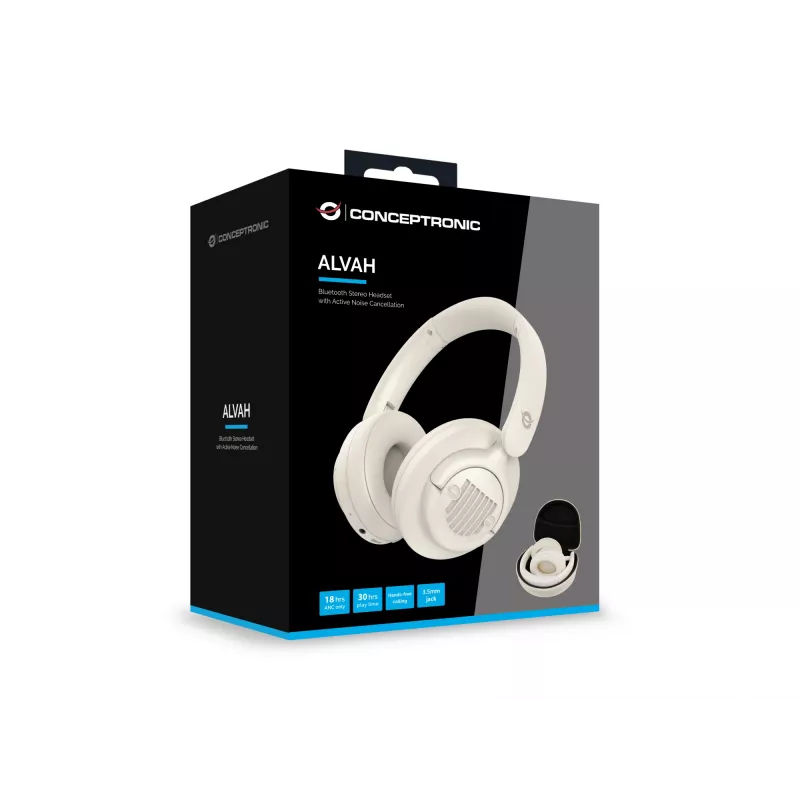 Conceptronic ALVAH02C belaidės Bluetooth stereofoninės ausinės su aktyviu triukšmo slopinimu