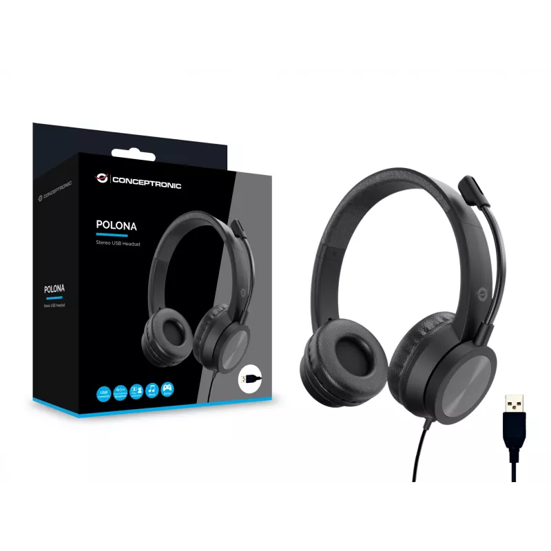 Conceptronic POLONA05B stereofoninės USB ausinės, triukšmą slopinantis mikrofonas