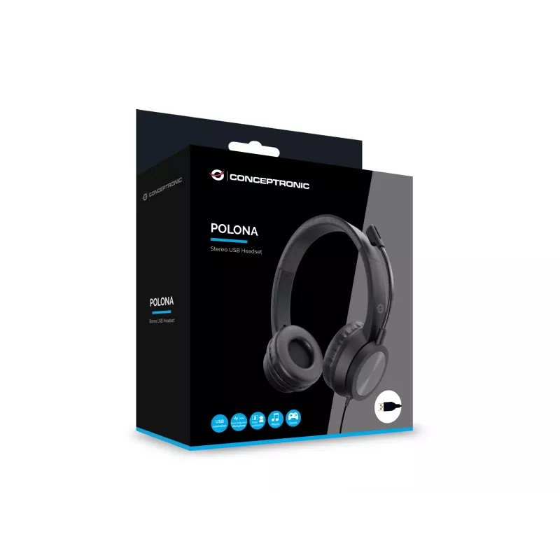 Conceptronic POLONA05B stereofoninės USB ausinės, triukšmą slopinantis mikrofonas