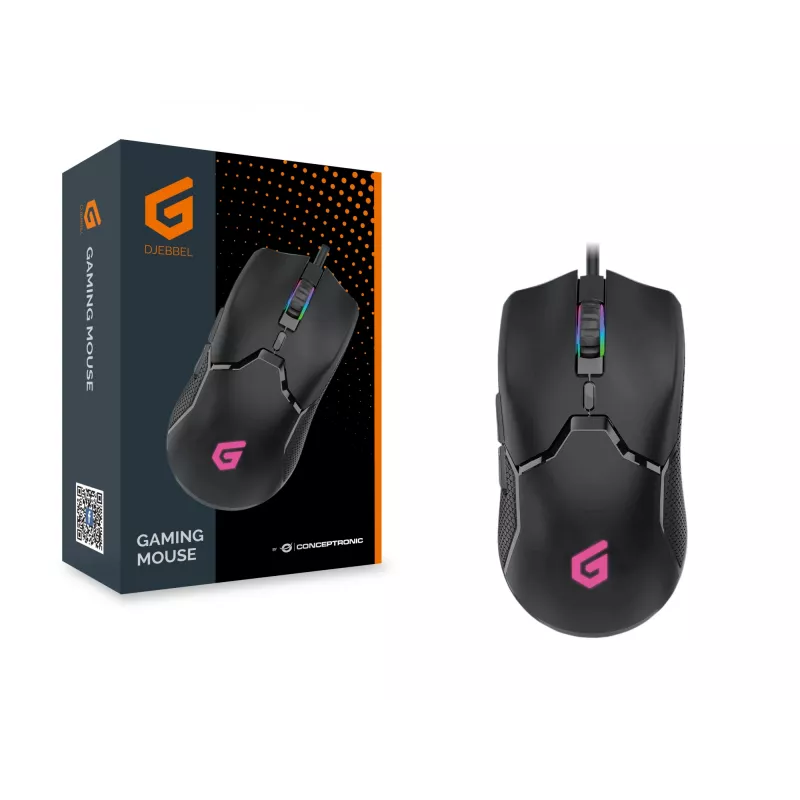 Conceptronic DJEBBEL 6D žaidimų pelė, 7200 DPI, dešiniarankė, optinė, USB Type-A, 7200 DPI, juoda