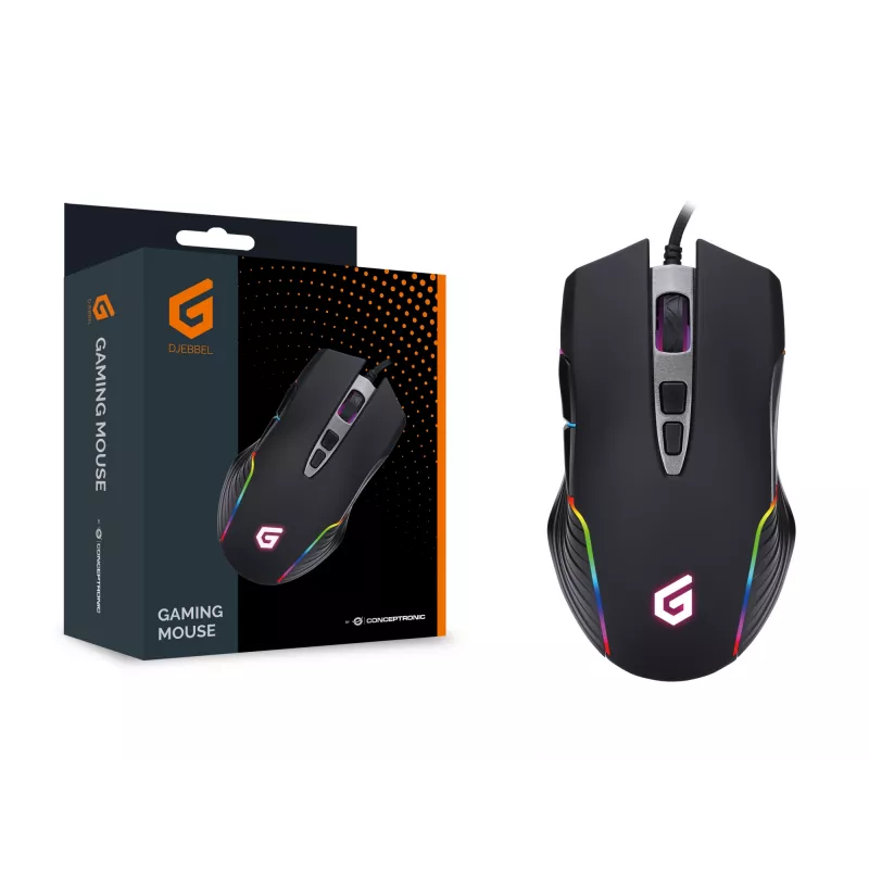 Conceptronic 7D žaidimų USB pelė, 7200 DPI, dešiniarankė, optinė, USB Type-A, 7200 DPI, juoda