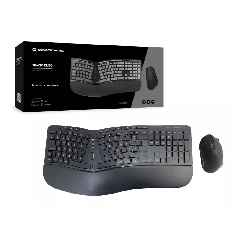„Conceptronic ORAZIO ERGO“ belaidis ergonominis klaviatūros ir pelės rinkinys, portugališkas išdėstymas