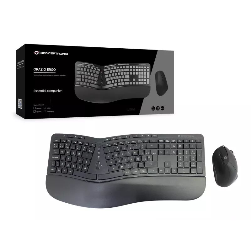 Conceptronic ORAZIO ERGO belaidis ergonominis klaviatūros ir pelės rinkinys, ispaniškas išdėstymas
