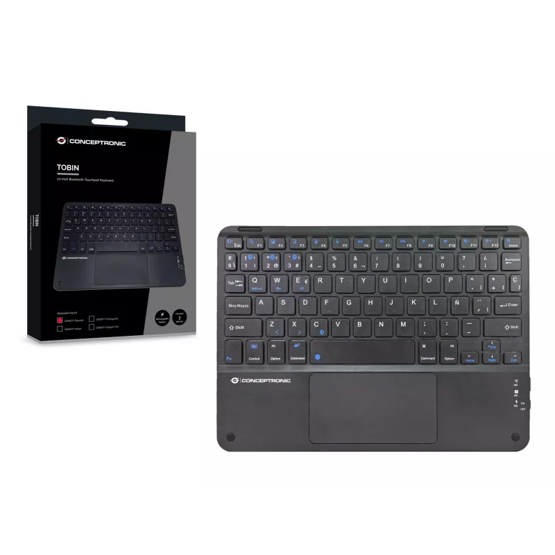 Conceptronic TOBIN01BES 10 colių jutiklinės Bluetooth klaviatūros, QWERTY ispanų