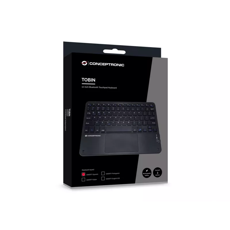 Conceptronic TOBIN01BES 10 colių jutiklinės Bluetooth klaviatūros, QWERTY ispanų