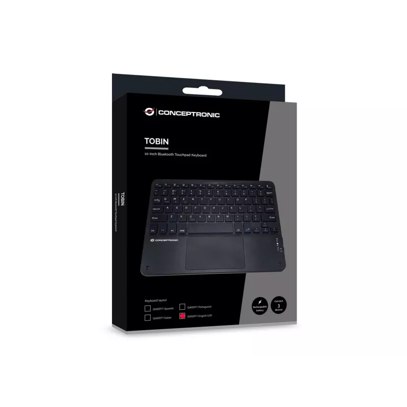Conceptronic TOBIN01BUS 10 colių “Bluetooth” jutiklinė klaviatūra, QWERTY EN (US)