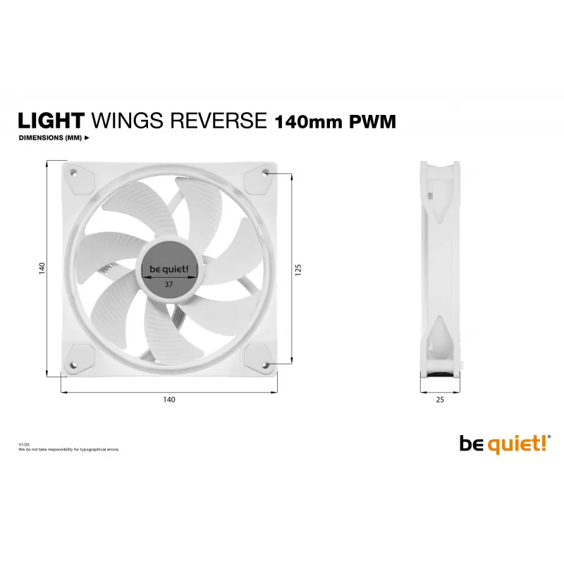 be quiet Light Wings 140 mm PWM Reverse White Kompiuterio korpuso ventiliatorius 14 cm 1 vnt.