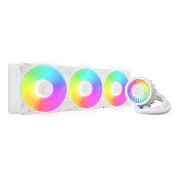 Vieningas procesoriaus skysčinis aušintuvas Arctic Liquid Freezer III Pro 420 A-RGB (baltas) — 140 mm ventiliatoriai, keli lizdai LGA1700/AM4/AM5