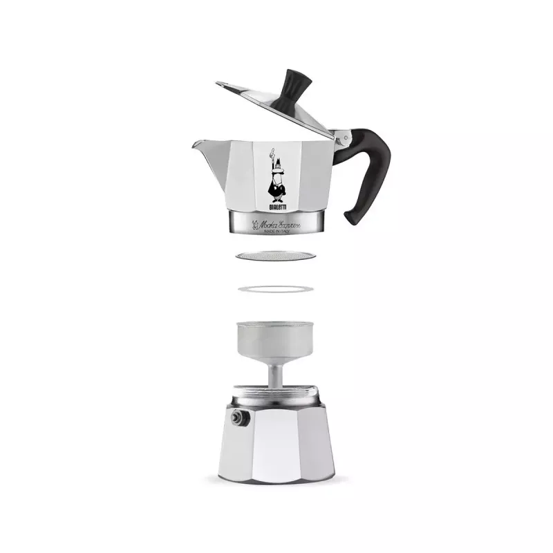 Moka puodas BIALETTI Moka Express 0,2 L aliuminis juodas — 3 puodeliai (200 ml), ne indukcijai