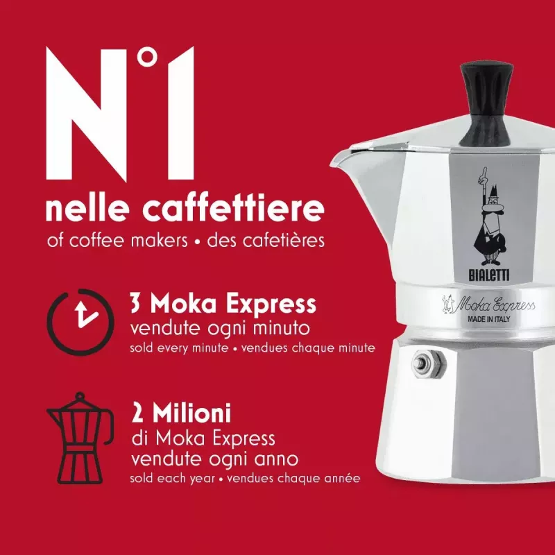 Moka puodas BIALETTI Moka Express 0,2 L aliuminis juodas — 3 puodeliai (200 ml), ne indukcijai