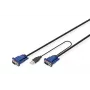 DIGITUS KVM kabelių rinkinys, VGA, PS/2 pelė, PS/2 klaviatūra, USB HD DB15/M, 2xMiniDIN6/M, USB tipo A/M - HD DB15/M juodas, 1,8 m