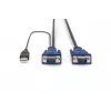 DIGITUS KVM kabelių rinkinys, VGA, PS/2 pelė, PS/2 klaviatūra, USB HD DB15/M, 2xMiniDIN6/M, USB tipo A/M - HD DB15/M juodas, 1,8 m