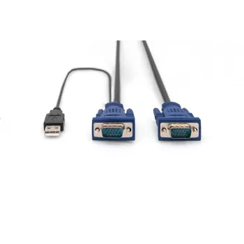DIGITUS KVM kabelių rinkinys, VGA, PS/2 pelė, PS/2 klaviatūra, USB HD DB15/M, 2xMiniDIN6/M, USB tipo A/M - HD DB15/M juodas, 1,8 m