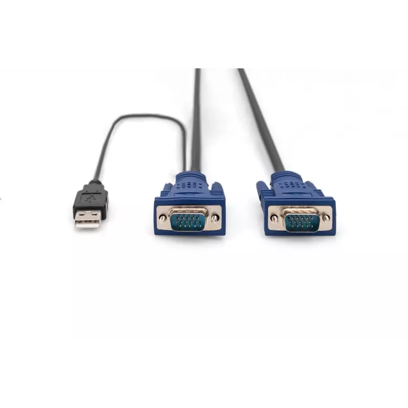 DIGITUS KVM kabelių rinkinys, VGA, PS/2 pelė, PS/2 klaviatūra, USB HD DB15/M, 2xMiniDIN6/M, USB tipo A/M - HD DB15/M juodas, 1,8 m