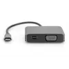 DIGITUS USB-C - mini DP + VGA adapteris, 20 cm 4K/30Hz, sidabrinis, aliuminio korpusas