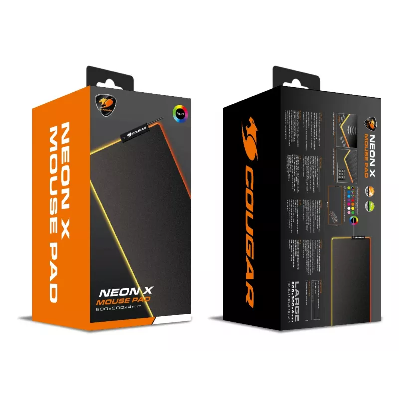 COUGAR Gaming Mouse Pad NEON X, ARGB, 800x300, juoda, vienspalvis, audinys, guma, įvairi, neslystantis pagrindas, žaidimų pelės kilimėlis