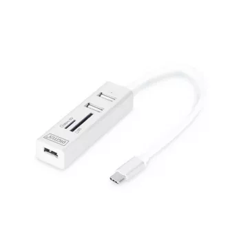 DIGITUS USB 2.0 Type C HUB su kortelių skaitytuvu 3x USB 2.0. 1x SD, 1x MicroSD prievadas Aliumininis korpusas