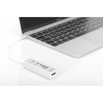 DIGITUS USB 2.0 Type C HUB su kortelių skaitytuvu 3x USB 2.0. 1x SD, 1x MicroSD prievadas Aliumininis korpusas