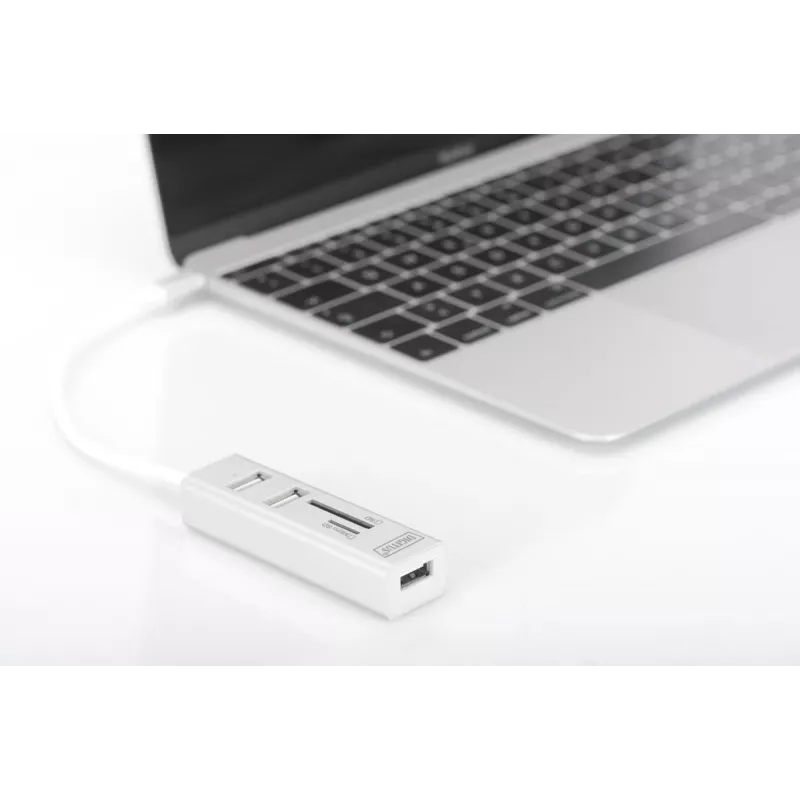 DIGITUS USB 2.0 Type C HUB su kortelių skaitytuvu 3x USB 2.0. 1x SD, 1x MicroSD prievadas Aliumininis korpusas