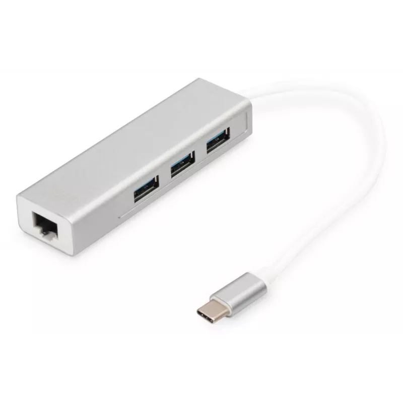 DIGITUS 3 Port USB 3.0 Type C Hub with Gigabit Ethernet 3x USB A/F,1xUSB C/M,1x RJ45 LAN