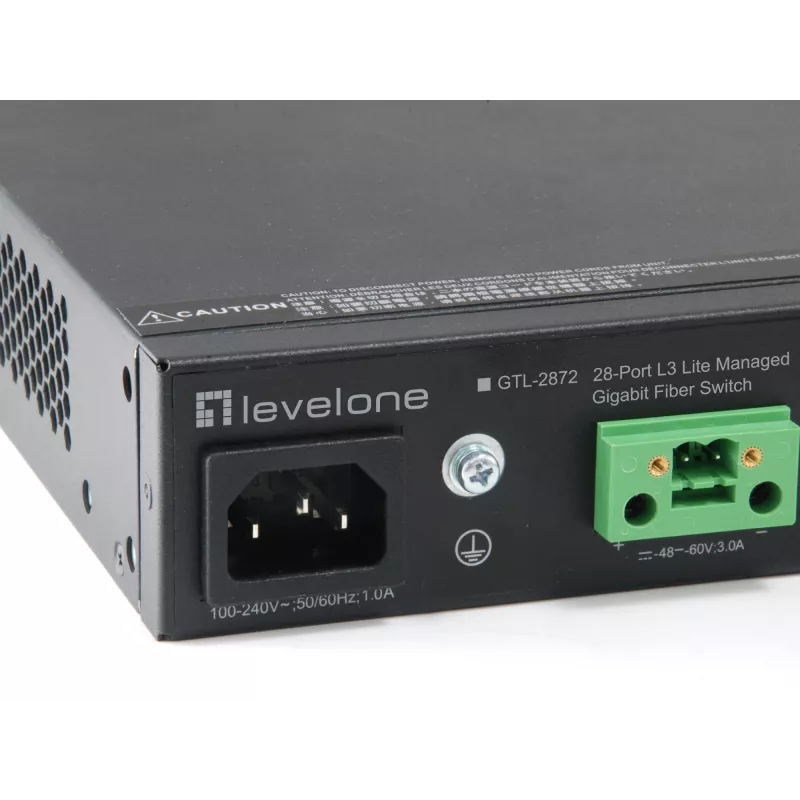 LevelOne KILBY 28 prievadų L3 Lite valdomas gigabitas šviesolaidinis komutatorius, 4 x 10GbE SFP+, 4 x gigabito SFP/RJ45 kombinuoti prievadai