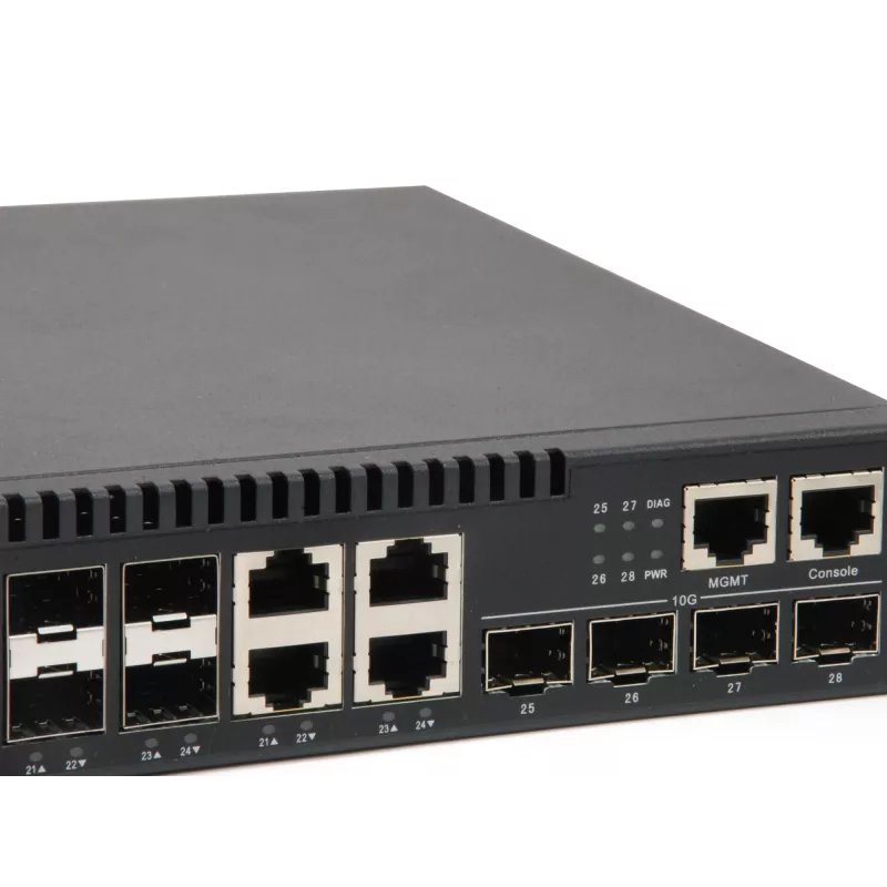 LevelOne KILBY 28 prievadų L3 Lite valdomas gigabitas šviesolaidinis komutatorius, 4 x 10GbE SFP+, 4 x gigabito SFP/RJ45 kombinuoti prievadai