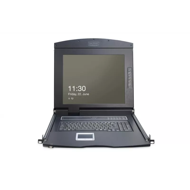 DIGITUS Modulinė 43,2 cm (17 colių) TFT konsolė su 1 prievado KVM, RAL 9005 juoda, Qwertzu vokiška