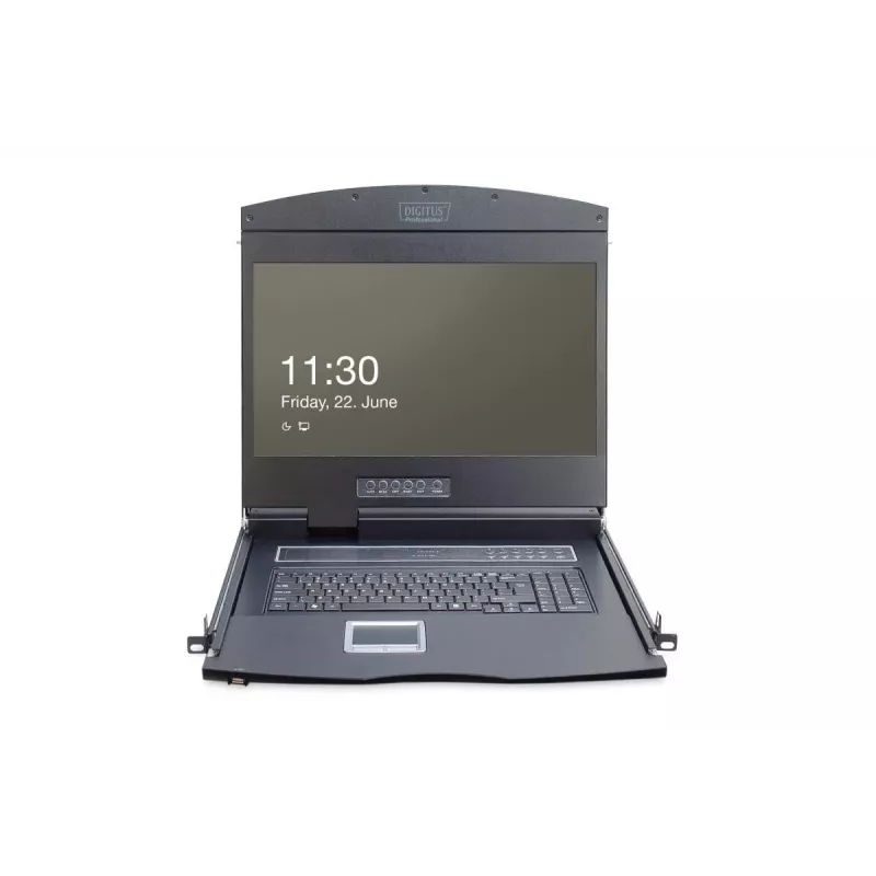 DIGITUS modulinė 48,3 cm (19 colių) TFT konsolė su 8 prievadų KVM, RAL 9005 juoda - Qwertzu vokiška