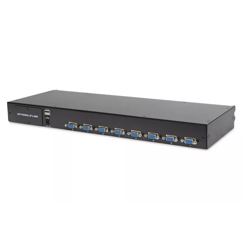 DIGITUS modulinė 48,3 cm (19 colių) TFT konsolė su 8 prievadų KVM, RAL 9005 juoda - Qwertzu vokiška