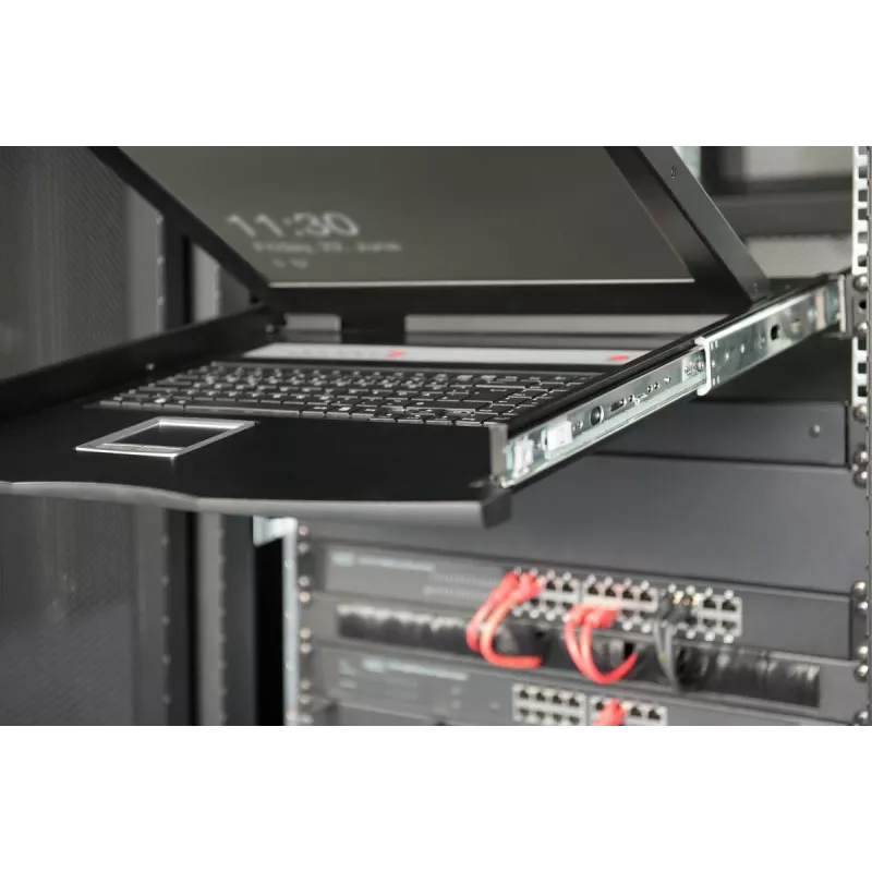 DIGITUS modulinė 48,3 cm (19 colių) TFT konsolė su 8 prievadų KVM, RAL 9005 juoda - Qwertzu vokiška