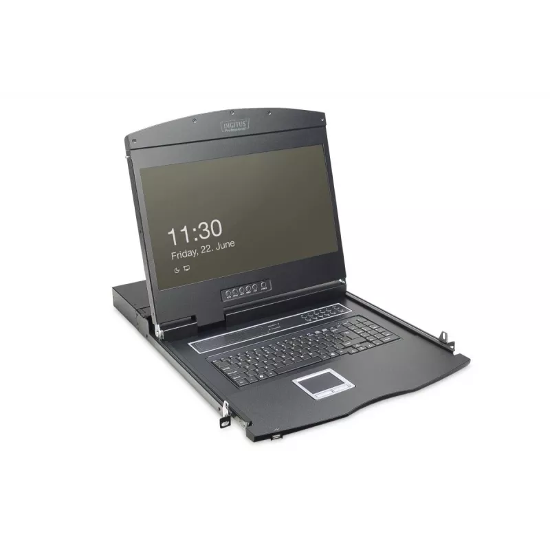 DIGITUS Modularized 48.3cm (19in) TFT console with 8 port Cat.5 KVM, RAL 9005 Juoda - Qwertzu German