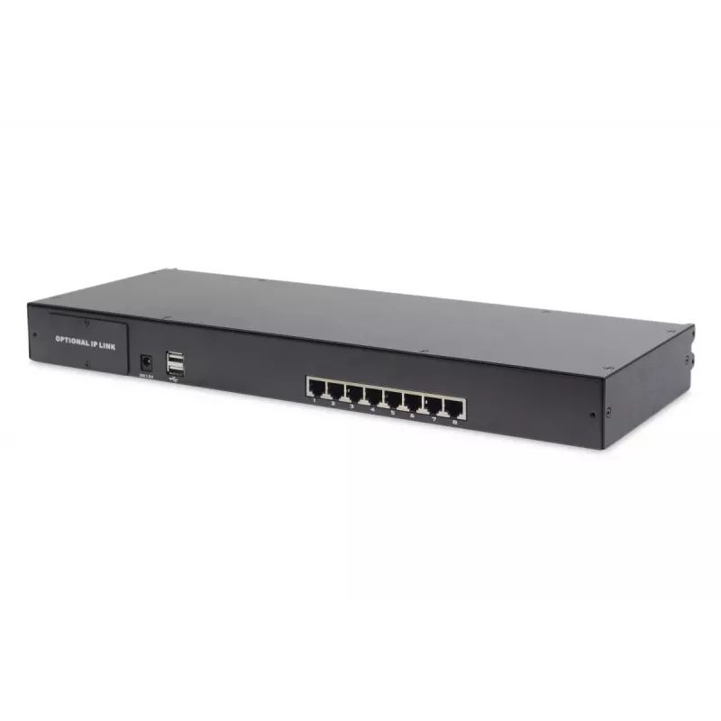 DIGITUS Modularized 48.3cm (19in) TFT console with 8 port Cat.5 KVM, RAL 9005 Juoda - Qwertzu German
