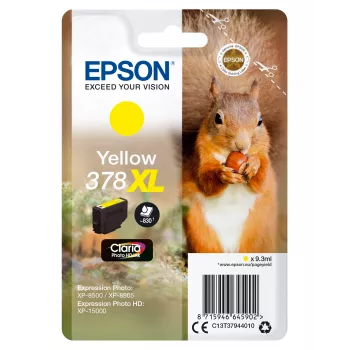 “Epson Squirrel” vienos pakuotės geltonas 378XL Claria Photo HD rašalas, didelio našumo (XL), geltonas, pigmentinis rašalas, 9,3 ml, 1 vnt., 830 puslapių