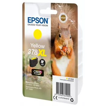 “Epson Squirrel” vienos pakuotės geltonas 378XL Claria Photo HD rašalas, didelio našumo (XL), geltonas, pigmentinis rašalas, 9,3 ml, 1 vnt., 830 puslapių