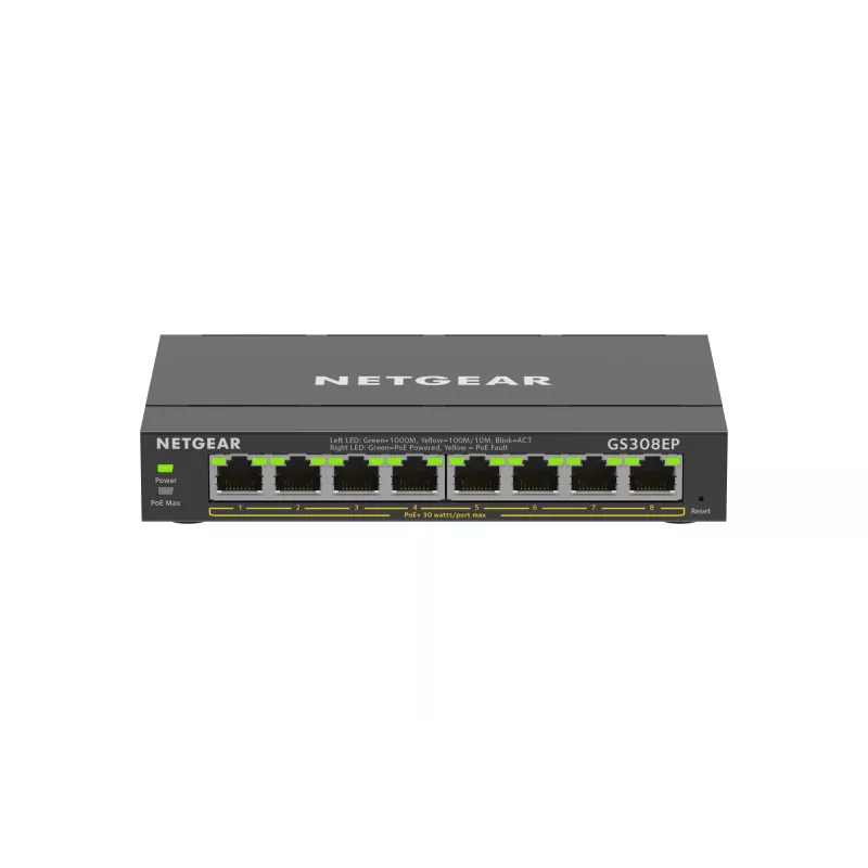 NETGEAR 8 prievadų Gigabit Ethernet PoE+ Plus komutatorius (GS308EP) valdomas L2/L3 Gigabit Ethernet (10/100/1000) maitinimas per Ethernet (PoE) juodas