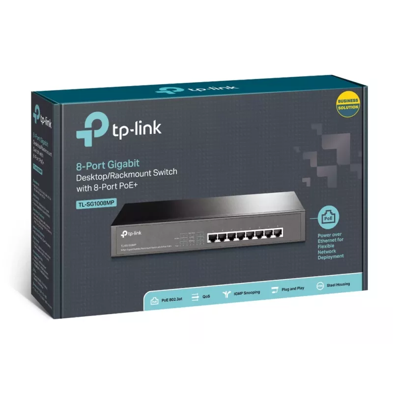 TP-Link TL-SG1008MP Nevaldomas Gigabit Ethernet (10/100/1000) Power over Ethernet (PoE) 1U Juodas
