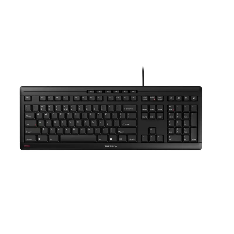 CHERRY STREAM klaviatūra, biuro, USB, QWERTY, JAV anglų k., juoda