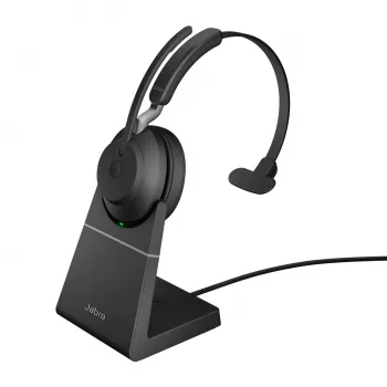 Jabra Evolve2 65 USB-A UC Mono su įkrovimo stotelė - juoda, belaidė, biurui/skambučių centrui, 20 - 20000 Hz, 99,2 g, ausinė, juoda